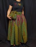 Green Pink Yellow Long Skirt with Pocketbook