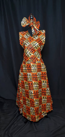 Orange & Yellow Wrap Dress & Matching Clutch Bag