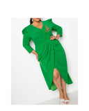 Green Puffed Sleeve Tulip Dress