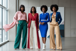african american women from all 4 black greek sororities wearing Alwaze clothes (Different materials,) chic and classy- be sure SGRho is wearing Gold and Blue
