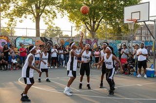 black youth basket ball team wearing alwaze unifroms (white and black) in community