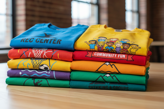 pile of custom tshirts for recreation center