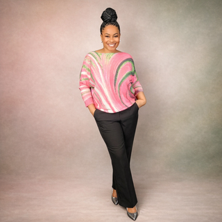 Pink Green & Black Swirl Top