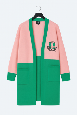 Pink & Green Color Block Cardigan