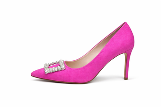 Suede Pearl Toe Heels (Pink)