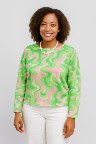 Pink & Green All Over Top