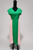 Sleeveless Green and Pink Pleated Dress