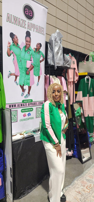 Green and pink leather striped jacket