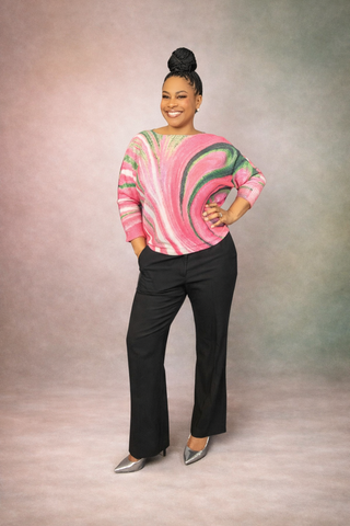 Pink Green & Black Swirl Top