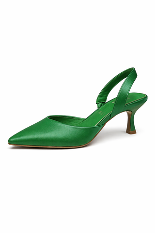 Green Leather Kitten Heels