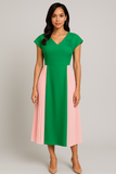 Sleeveless Green and Pink Pleated Dress