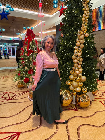 Pink & Green Satin Pleated Dress