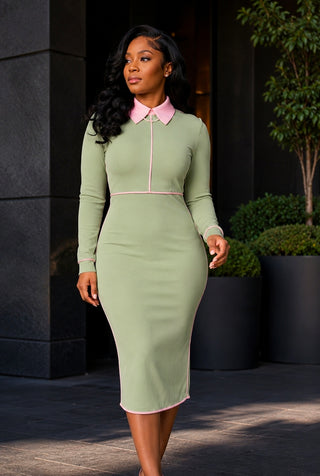 Collar Me Sage Meeting Dress
