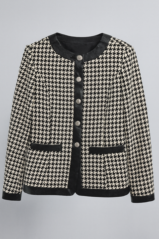 Classic Houndstooth Button-Front Jacket