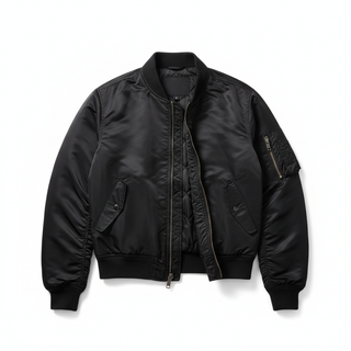 single image white background- black flight bomber jacket- no words, no tags