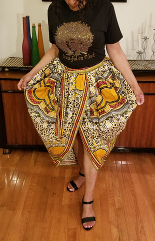 African Print Earth Tone Split Skirt