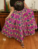 African Print Long Skirt Purple Gold Black