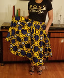 African Print Short Skirt Navy Gold