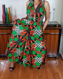 African Print Full Length PantSuit Geen Orange Black