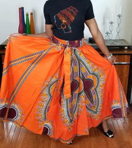 Dashiki Orange Long Skirt