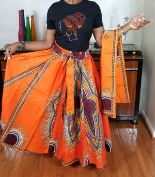Dashiki Orange Long Skirt