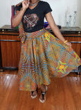African Print Short Gold Green Blue Spiral Skirt