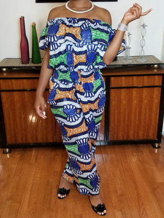 Blue Orange Green Jump Suit