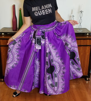 Long Purple & White Dashiki Skirt