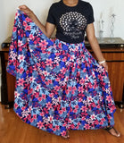 Pink Blue & White Floral Print Long Skirt