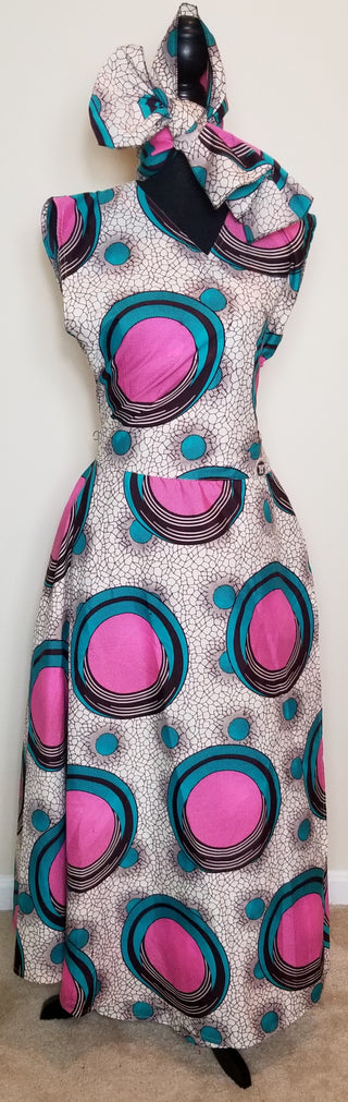 White Blue & Pink Full Length Wrap Dress
