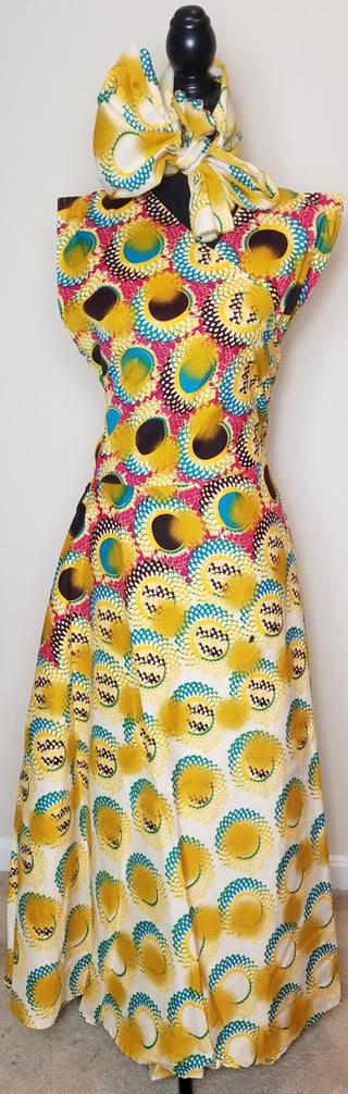 Honey Yellow Turquoise Brown Wrap Dress