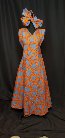 Orange & Blue Wrap Dress & Matching Clutch