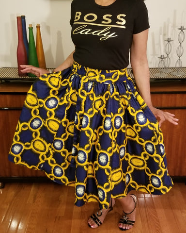 African Print Short Skirt Navy Gold