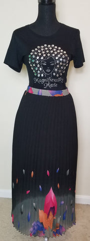 Black & Multicolor Long Skirt