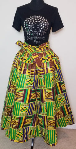 Yellow Green & Brown Long Skirt