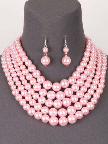 Soft Pink Multi Layered Pearl Necklace