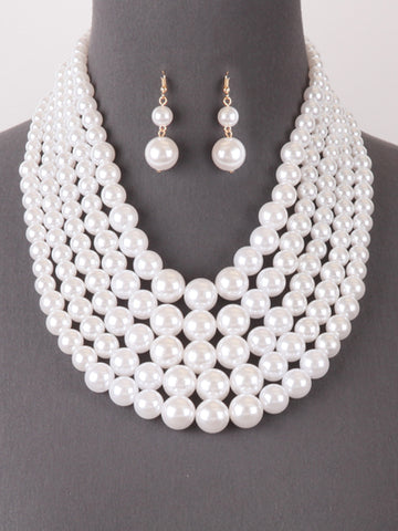 Beautiful Multi Layered White Pearl Necklace